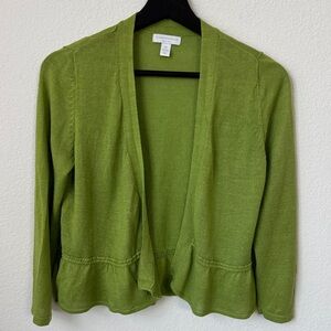 Charter Club Petite Green Cropped Open Front Lightweight Cardigan PS